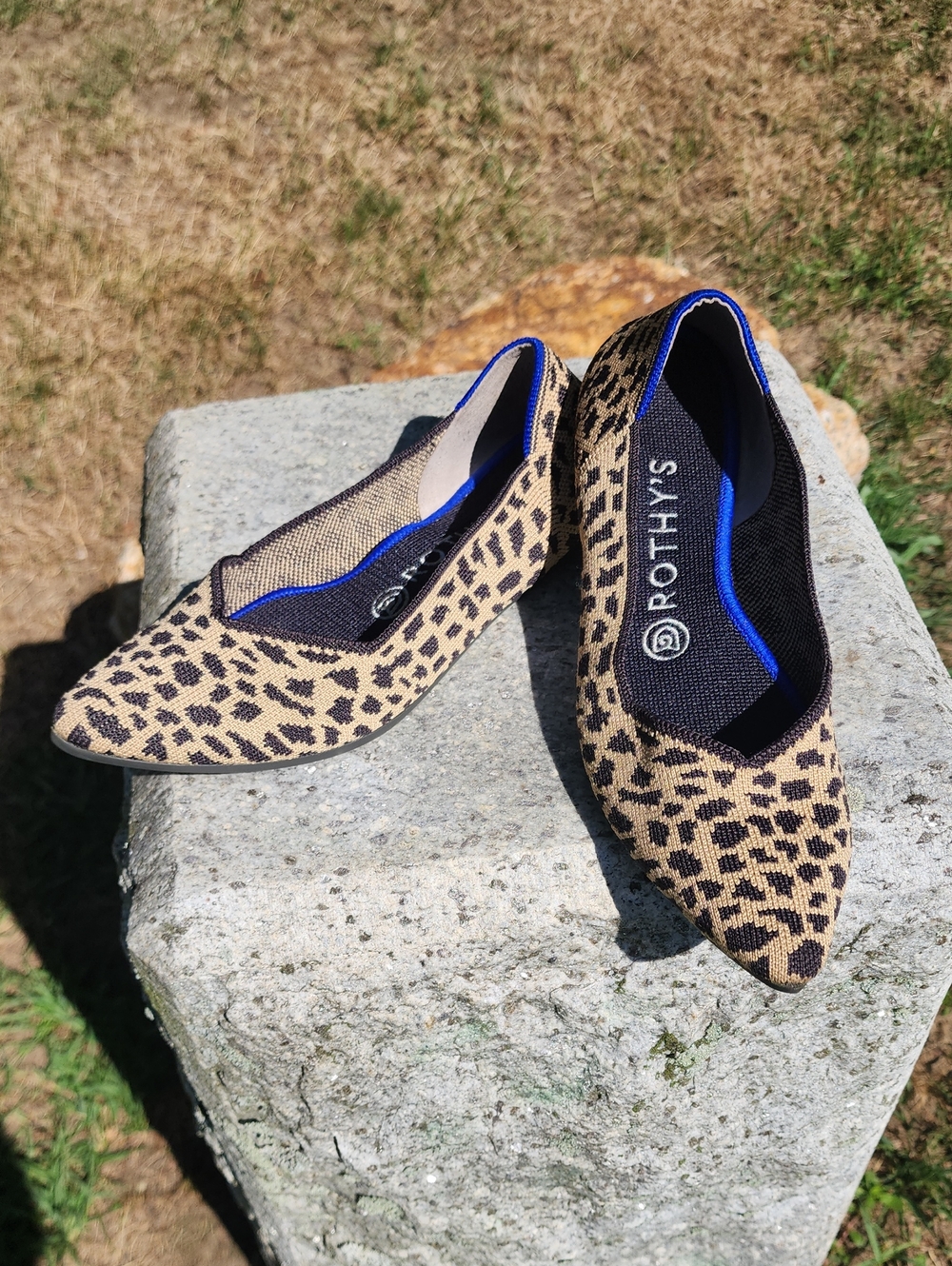 Rothy's Leopard Print Pointed Toe Flats in Leopard Print with Blue Trim size 7.5